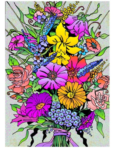 Le bouquet de fleurs. Tableau à colorier Sericolor® avec contours relief en velours