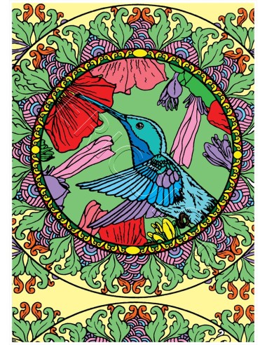 Le mandala du colibri. Tableau à colorier Sericolor® avec contours relief en velours