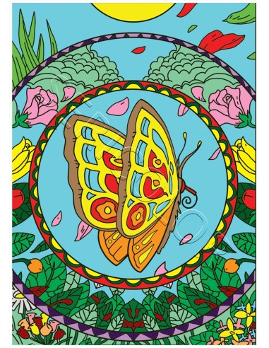 Le mandala du papillon. Tableau à colorier Sericolor® avec contours relief en velours