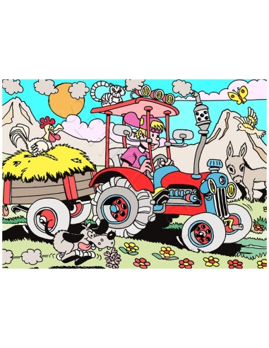 Le tracteur à la ferme. Tableau à colorier Sericolor® avec contours relief en velours