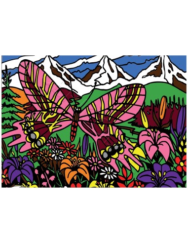 Le papillon des montagnes. Tableau à colorier Sericolor® avec contours relief en velours